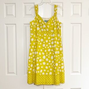 Boden Yellow Polka Dot Dress‎ Sundress Lined Sleeveless Midi V Neck. Size 10.